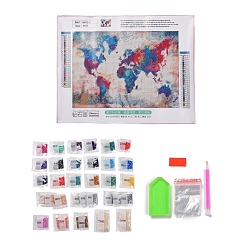 Map DIY Diamond Painting Map Canvas Kits, with Acrylic Rhinestones, Diamond Sticky Pen, Tray Plate and Glue Clay, Map Pattern, 420x64x41mm