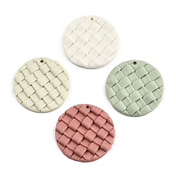 Mixed Color Handmade Polymer Clay Pendants, Flat Round with Tartan Pattern, Mixed Color, 37~38x4~5.5mm, Hole: 1.8mm