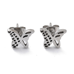 Нержавеющая Сталь Цвет 304 из нержавеющей стали серьги, бабочка, цвет нержавеющей стали, 8x10 мм, штифты : 0.8 мм