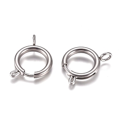 Stainless Steel Color 304 Stainless Steel Spring Ring Clasps, Flat Round, Stainless Steel Color, 23~24x17x3mm, Hole: 3mm
