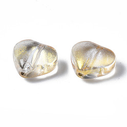 Gold Transparent Spray Painted Glass Beads, with Glitter Powder, Heart, Gold, 7.5x8x4.5mm, Hole: 0.9mm