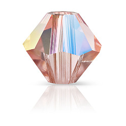 70030 200 Rose Peach AB Хрустальные бусины preciosa®, чешский хрусталь, биконус(451 69 302 рондель), 70030 200 розовый персик ab, 3 мм, отверстие : 0.8 мм
