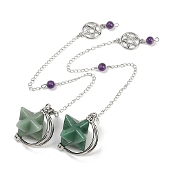 Зеленый Авантюрин Маятники для биолокации с заостренным кончиком из натурального зеленого авантюрина, с латунной цепью, 250~255 мм