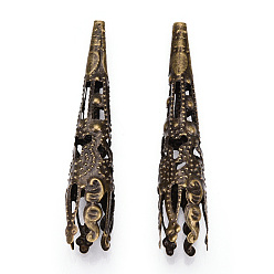 Античная Бронза Железные филигранные крышки шарика, конус, античная бронза, 41.5x7.5 мм, отверстие : 1.2 мм, Внутренние размеры: 7.5 mm, 27 шт / пакет