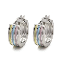 Платина Полосатые латунные эмалевые серьги-кольца, долговечный, без кадмия и без свинца, стойки покрытие, платина, 17x7x19 мм