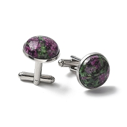 Природный Драгоценный Камень 304 пуговицы на манжетах из нержавеющей стали., с имитацией кварца натурального рубина в цоизите, для аксессуаров одежды, полукруглый, 30~31x17.5 мм