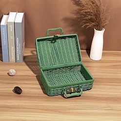 Lime Green Plastic Imitation Rattan Storage Box, with Handle, Rectangle, Lime Green, 22x11x17cm