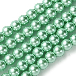Aquamarine Eco-Friendly Dyed Glass Pearl Beads Strands, Grade A, Round, Cotton Cord Threaded, Aquamarine, 6mm, Hole: 1.2~1.5mm, about 70pcs/strand, 15.7 inch