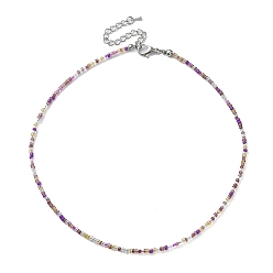 Dark Violet Glass Beaded Necklace, with Alloy Clasps, Dark Violet, 16.10 inch(40.9cm)
