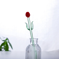 Red Handmade Glass Flower Decoration, Glass Vase Arrangement Ornament, Red, 180x17mm