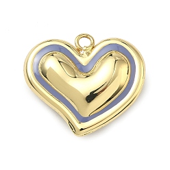 Сланцево-синий Латунь эмаль подвески, сердце прелести, без кадмия и без свинца, стойки покрытие, реальный 18 k позолоченный, синевато-серый, 26x31x8.5 мм, отверстие : 3 мм