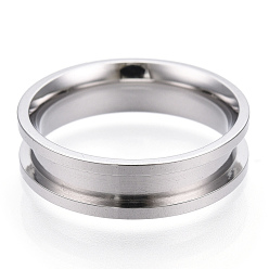 Stainless Steel Color 201 Stainless Steel Grooved Finger Ring Settings, Ring Core Blank, for Inlay Ring Jewelry Making, Stainless Steel Color, Inner Diameter: 18mm