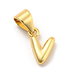 Letter V Brass Charms, Real 18K Gold Plated, Long-Lasting Plated, Lead Free & Cadmium Free, Letter Charm, Letter V, 9.5x6.5x2.5mm, Hole: 5x3.5mm
