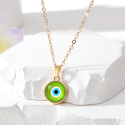Green grass color Stylish Devil Eye Necklace with Cat's Eye Stone and Colorful Alloy Patches