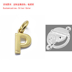 Letter P 925 серебряные шармы, буквы, серебряные, Письмо P, 9x5x0.5 мм, отверстие : 3 мм