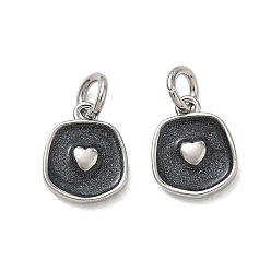 Schwarz Messing Emaille-Anhänger, Nuggets mit Herzanhängern, mit Glitzerpulver, cadmiumfrei und bleifrei, Gestell, langlebig überzogen, Platin Farbe, Schwarz, 11x9x2 mm, Bohrung: 3 mm