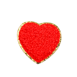 Red Towel Embroidery Style Cloth Iron on/Sew on Patches, Appliques, Badges, for Clothes, Dress, Hat, Jeans, DIY Decorations, Heart, Red, 50x50mm
