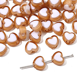 Sienna Acrylic Bicolor Heart Beads, for DIY Bracelet Necklace Handmade Jewelry Accessories, Sienna, 8x7mm, Hole: 2mm