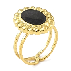 Настоящее золото 18K 304 эмалированные открытые манжеты из нержавеющей стали для женщин, ионное покрытие (ip), овальные, реальный 18 k позолоченный, размер США 6 (16.5 мм)