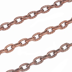 Red Copper Iron Textured Cable Chains, Unwelded, with Spool, Red Copper, 4x3x0.7mm, about 328.08 Feet(100m)/roll