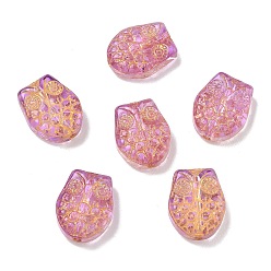 Hot pink Backfarbe transparente Glasperlen, Eule, goldenen Metall umschlungen, hot pink, 18x15x6 mm, Bohrung: 1.4 mm