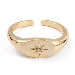 Настоящее золото 18K Латунные кольца из манжеты с прозрачным цирконием, открытые кольца, долговечный, звезда, реальный 18 k позолоченный, 2 мм, внутренний диаметр: 17.2 мм