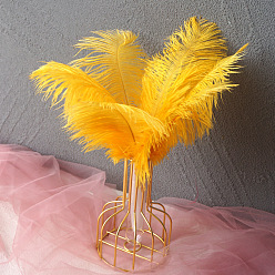 Gold Ostrich Feather Ornament Accessories, for DIY Costume, Hair Accessories, Backdrop Craft, Gold, 200~250mm