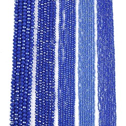 Королевский синий Стеклянные бусины с гальваническим покрытием , гальваническое покрытие, граненые, рондель, королевский синий, 4x3 мм, отверстие : 0.4 мм, около 105~110 шт / нитка, 38~39 см