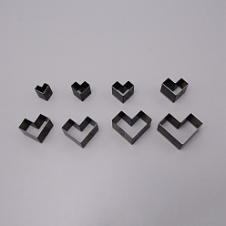 Gunmetal 8 Sizes Heart-shaped High Carbon Steel Hole Puncher, Leather Steel Rule Die, with Plastic Box, Gunmetal, 1.5~4.3x2~5.5x2.4cm, 8pcs/set
