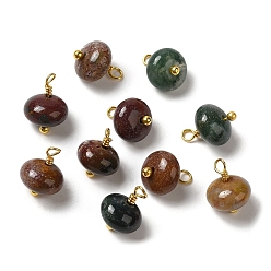 Natural Agate Natural Agate Rondelle Charms, with Real 18K Gold Plated Brass Loops, 10.5~11.5x8mm, Hole: 1.8mm