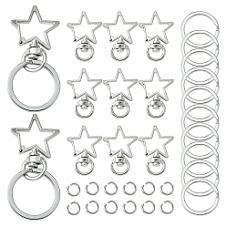 Платина Изготовление наборов для поиска ключей своими руками, включая звездообразные поворотные застежки-карабины из цинкового сплава, железа отделились брелоки, платина, 34x24x6 мм, отверстие : 5x9 мм, 25 шт
