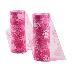 Hot Pink Snowflake Deco Mesh Ribbons, Tulle Fabric, Tulle Roll Spool Fabric For Skirt Making, Hot Pink, 6 inch(15cm), about 10yards/roll(9.144m/roll)
