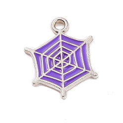 Dark Violet Alloy Enamel Pendants, Platinum, Spider Web Charm, Dark Violet, 20x16x1mm, Hole: 2mm