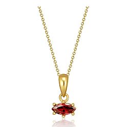 Red Birthstone Style Cubic Zirconia Horse Eye Pendant Necklaces, Golden Titanium Steel Necklace, Red, 15.75 inch(40cm)