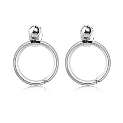 01 Silver 9241 Minimalist Metal Hoop Earrings with Copper Beads - Unisex Circle Studs
