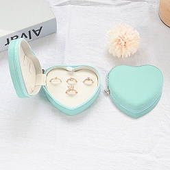 Pale Turquoise Heart Ring Box, PU Leather Jewelry Box, Pale Turquoise, 9x10x4.5cm