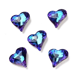 Bermuda Blue Glass Rhinestone Cabochons, Pointed Back & Back Plated, Heart, Bermuda Blue, 13x12x4.3mm