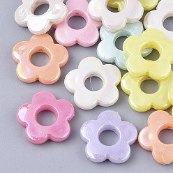 Mixed Color Opaque Acrylic Bead Frames, AB Color Plated, Flower, Mixed Color, 18x19x4mm, Hole: 1.5mm, Inner Diameter: 6mm, about 700pcs/500g