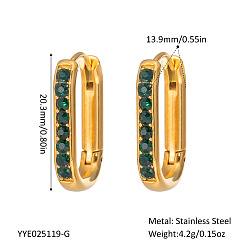 Настоящее золото 18K Элегантные овальные серьги-кольца из нержавеющей стали, со стразами, реальный 18 k позолоченный, 20.3x13.9 мм