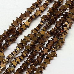 Copper Plated Electroplate Non-magnetic Synthetic Hematite Beads Strands, Star, Grade A, Copper Plated, 4x4x2mm, Hole: 1mm, about 117pcs/strand, 16 inch