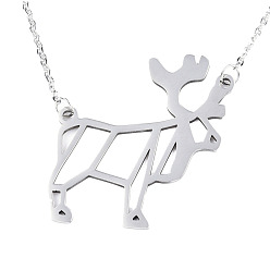 Stainless Steel Color 201 Stainless Steel Pendant Necklaces, with Cable Chains, Christmas Reindeer/Stag, Stainless Steel Color, 17.9 inch(45.5cm), 2mm, Reindeer: 30.5x35x1mm