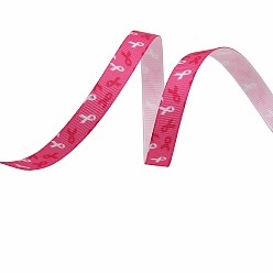 Cerise 4.5M Printed Polyester Pink Ribbon Grosgrain Ribbon, for Gift Wrapping, Party Decorations, Flat, Cerise, 3/8 inch(10mm), about 4.92 Yards(4.5m)/Roll