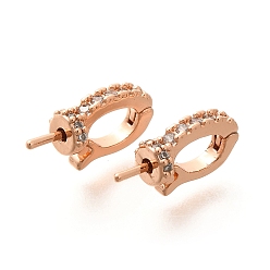 Розовое Золото Стойка покрытие латунь микропаве кубический цирконий штифты скобы, долговечный, без свинца и без кадмия, розовое золото , 15x7x5 мм, штифты : 1.1 мм