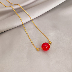 X747-2 Vintage Red Agate Love Bean Pendant Necklace for Couples - Lucky Charm Collarbone Jewelry