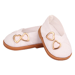 White Cloth Doll Shoes, with Heart Button, for 18 "American Girl Dolls Accessories, White, 70x42x30mm