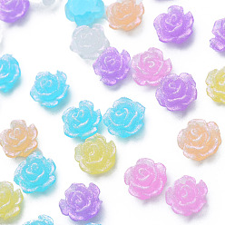 Mixed Color Resin Cabochons, with Glitter Powder, Flower, Mixed Color, 7.5x8x5mm
