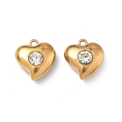 Кристалл 304 подвески из нержавеющей стали, сердце прелести, со стразами, ионное покрытие (ip), золотые, кристалл, 12.5x12x6 мм, отверстие : 1.4 мм
