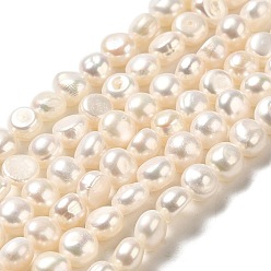 PapayaWhip Natural Cultured Freshwater Pearl Beads Strands, Two Sides Polished, Grade 3A, PapayaWhip, 7~7.5x7~7.5x6~7mm, Hole: 0.5mm, about 49pcs/strand, 12.80~12.99 inch(32.5~33cm)