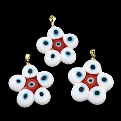 Белый Подвески лэмпворк ручной работы, , с латунной привязкой на поруки, стойки покрытие, белые, 27~31x25.5~29x4~6 мм, отверстие : 4x4 мм