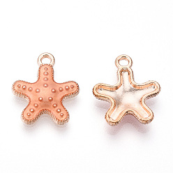 Saddle Brown Alloy Enamel Pendants, Light Gold, Starfish/Sea Stars, Saddle Brown, 16x14x3mm, Hole: 1.5mm